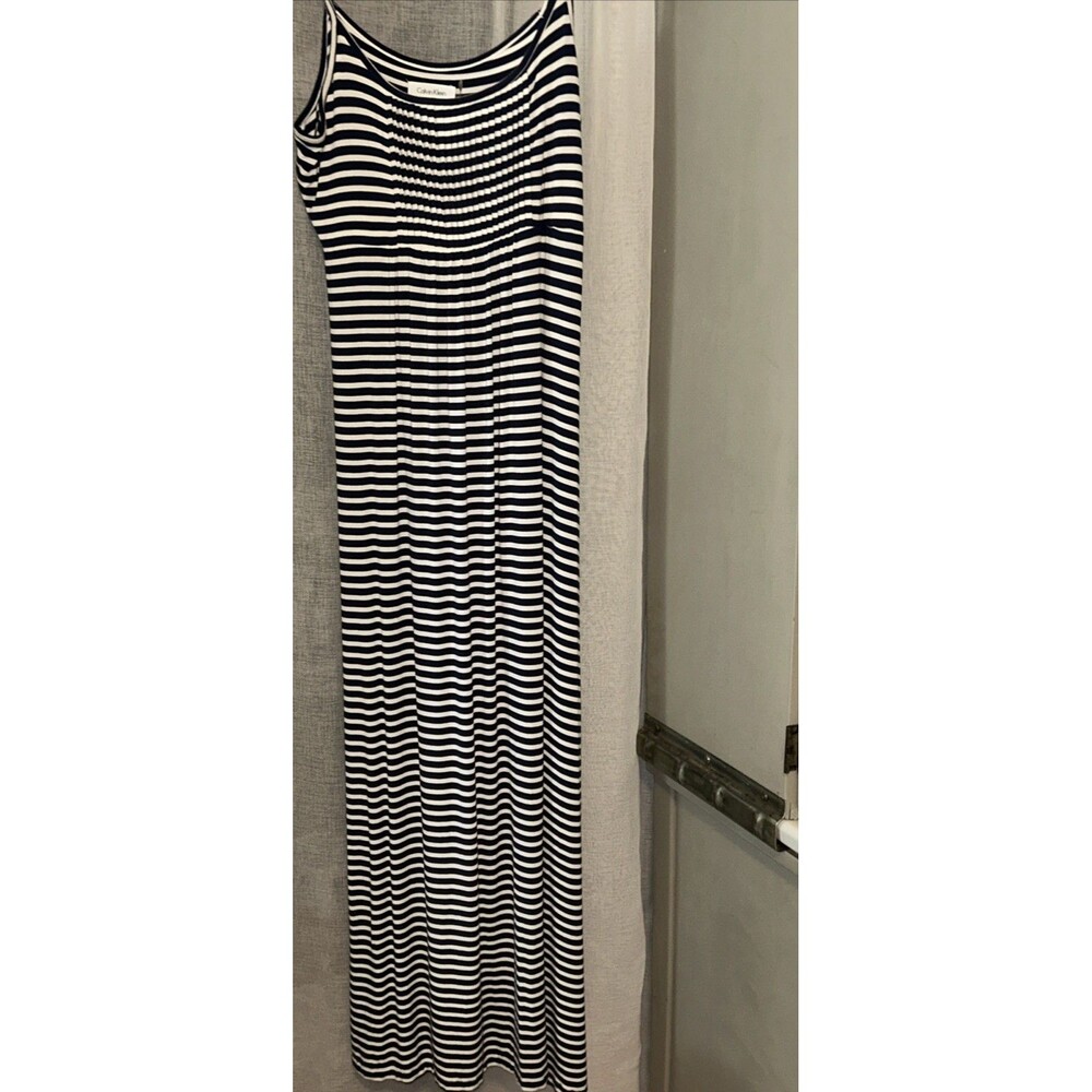 Calvin Klein Nautical Maxi Dress Womens M Striped Sleeveless Beachy Coastal